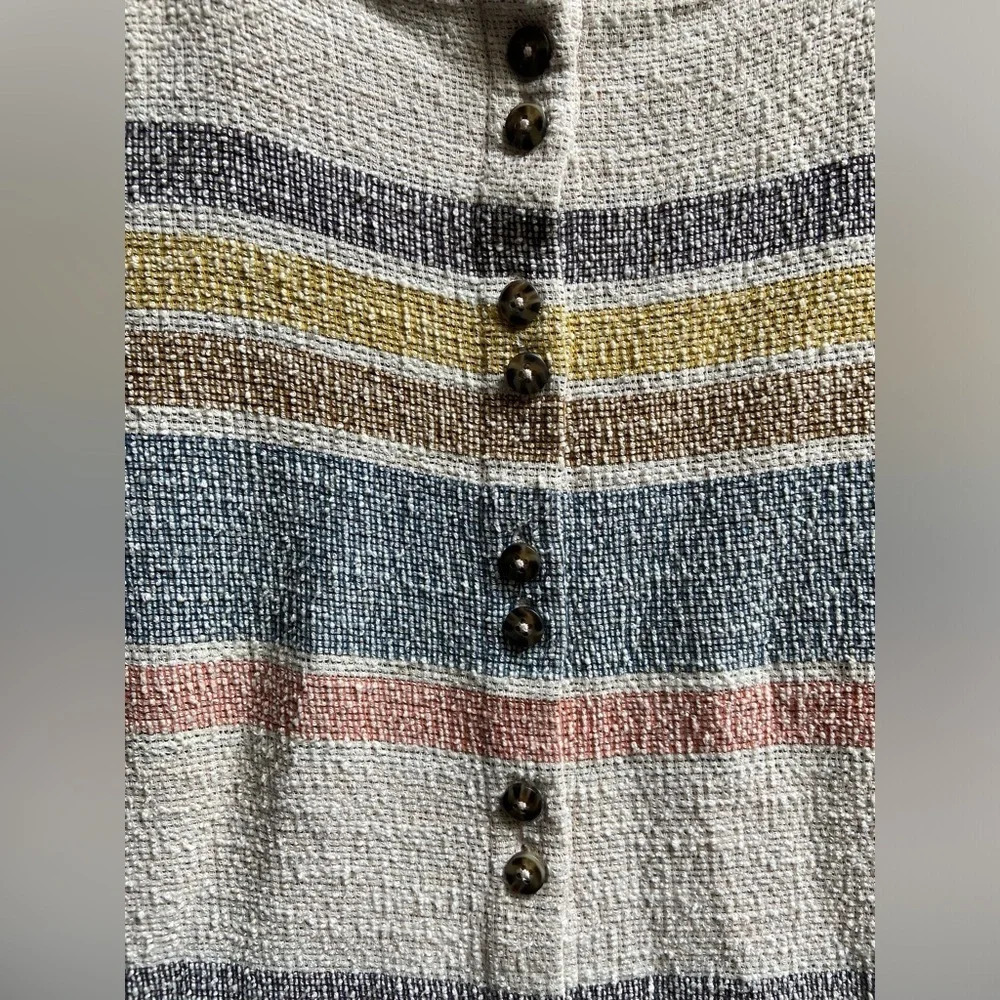Madewell Texture & Thread Cap Sleeve Dress Stripe Button Front Casual M - Picture 5 of 10